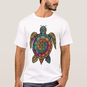 Camiseta Arte Vetorial Tribal de Tartaruga Marinha Gravada 