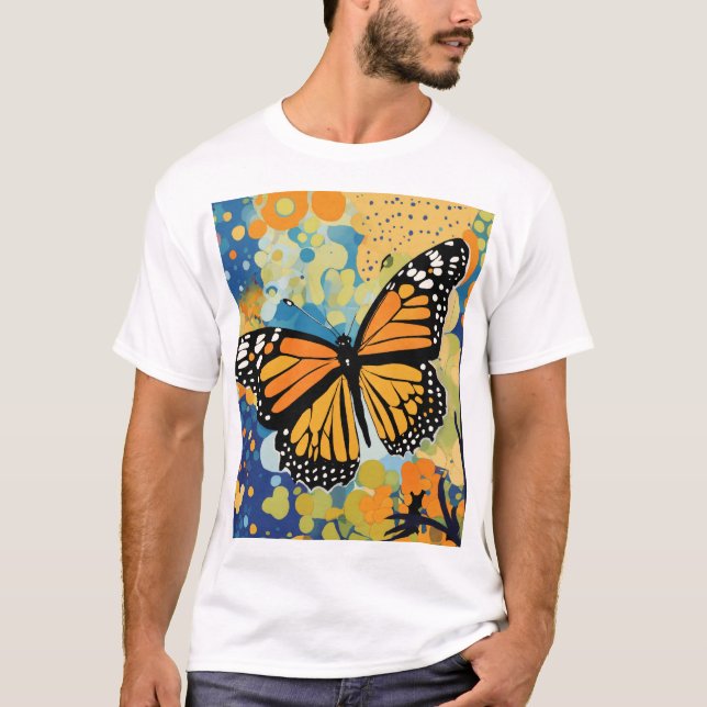 Camiseta Arte vibrante da borboleta Monarca. (Frente)