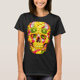 Camiseta Arte Vibrante de Caveira de Abacaxi Fruta Tropical