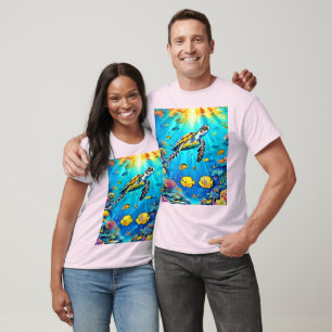 Camiseta Arte Vibrante de Tartaruga Marinha em Recife