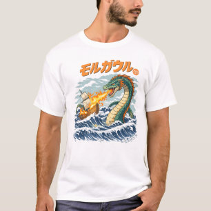 Camiseta Arte Vintage da Batalha do Dragão Japonês no Mar
