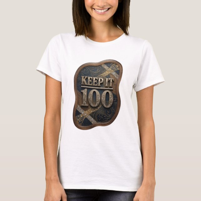 Camiseta Arte wearable dourada e elegante KEEP IT 100 (Frente)