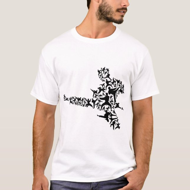 Camiseta Artes Marciais de Karatê Chute Voador Boxe Kickbox (Frente)