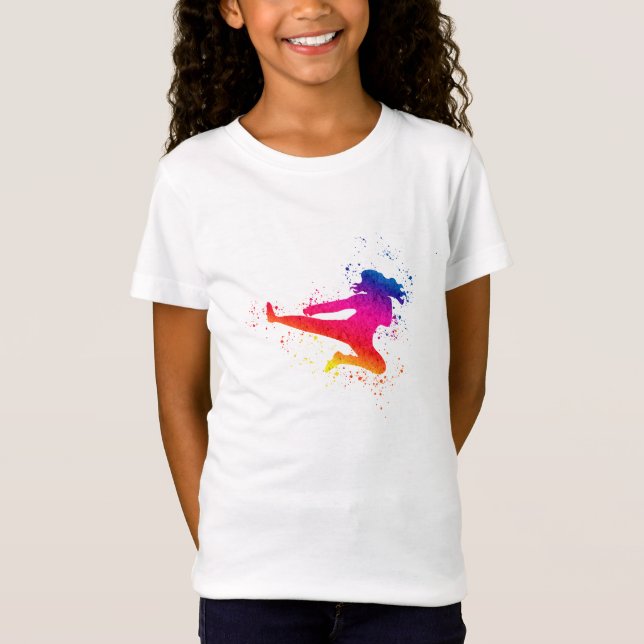 Camiseta Artes Marciais Femininas, Chuva Alta, Tinta Espalh (Frente)
