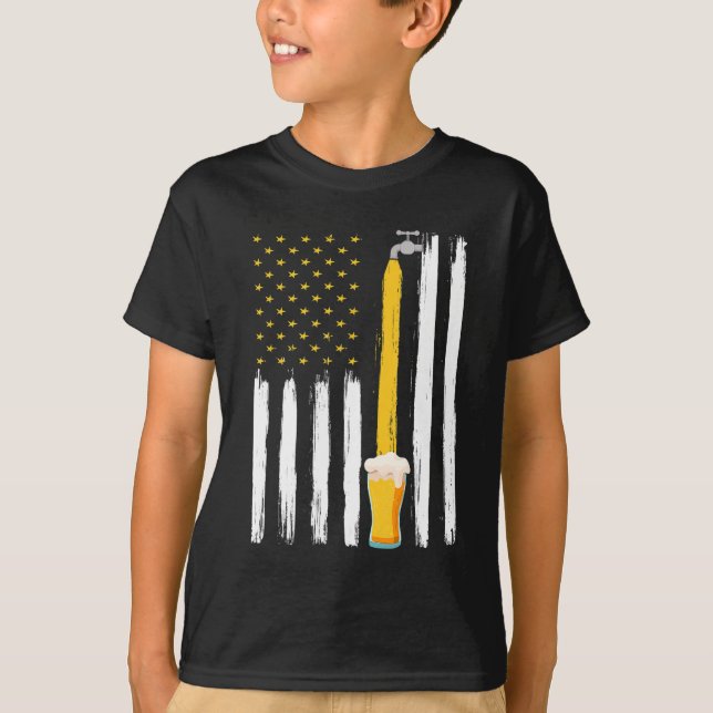 Camiseta Artesanato Beer American Flag USA 4 de julho Brewe (Frente)