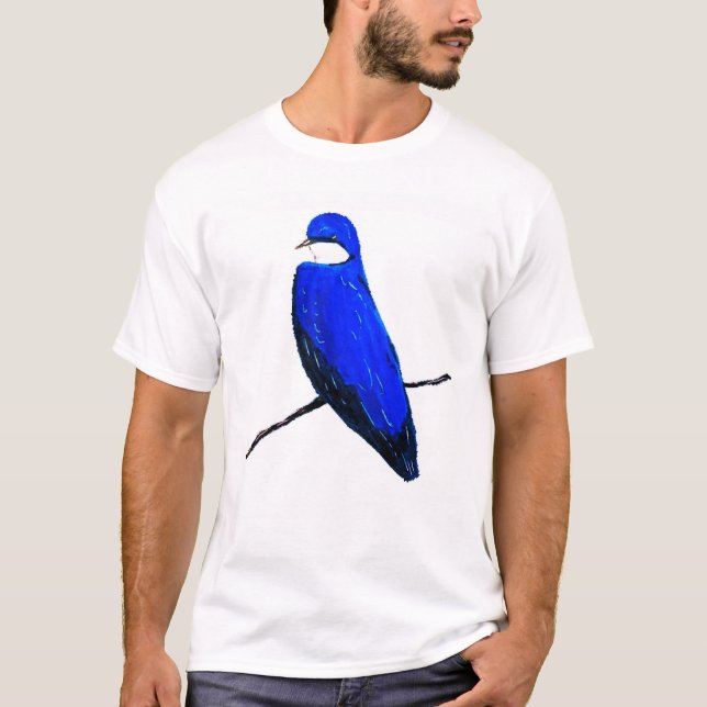 Camiseta Artesanato de Árvore de Aves Azuis (Frente)