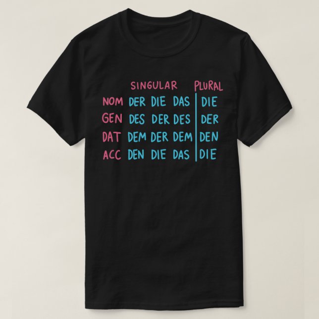 Camiseta Artigos Gramaticais Alemães (Frente do Design)