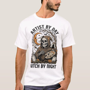 Camiseta Artista de Halloween Bruxa Gravura Vintage Arte Te
