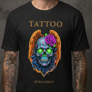 Camiseta Artista de Tatuagem Asa Crânio Gótico Tatuador Mod