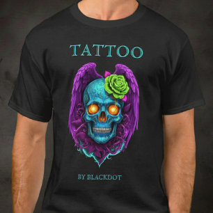 Camiseta Artista de Tatuagem de Caveira Alada Gótica Tatuad