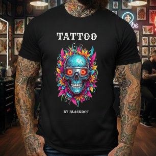 Camiseta Artista de Tatuagem Óculos de Sol Caveira Floral T