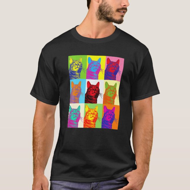 Camiseta Artistic Cat 1960s Pop Cat Cat (Frente)
