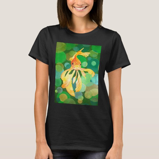 Camiseta Artistic Fancy Goldfish With Green Background Vect (Frente)