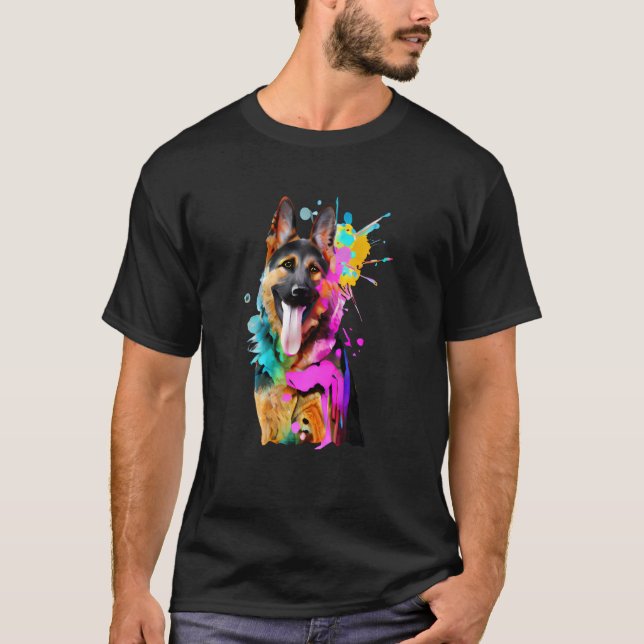 Camiseta Artistic German Shepherd with Paint Splashes (Frente)
