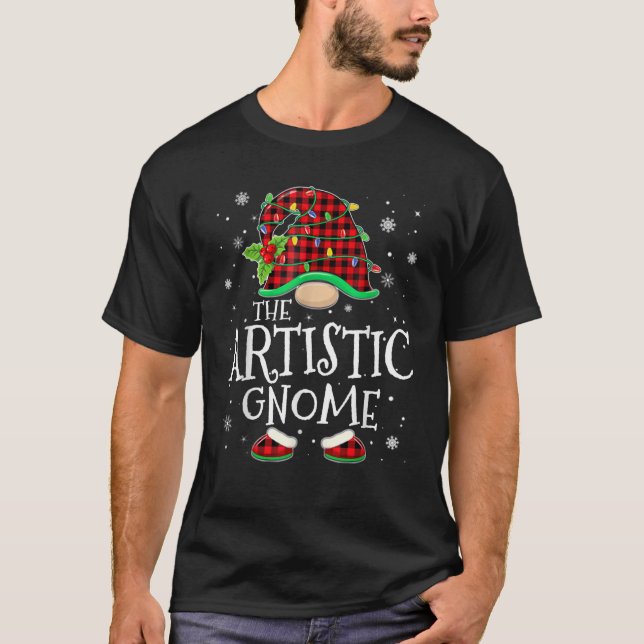 Camiseta Artistic Gnome Red Plaid Matching Family Christmas (Frente)