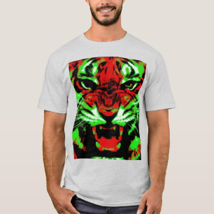 Camiseta Artistic Red and Green Tiger Face Painting