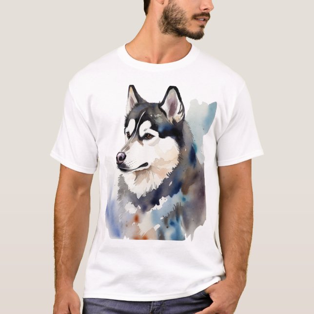 Camiseta Artistic Siberian Husky Watercolor Portrait T-Shir (Frente)
