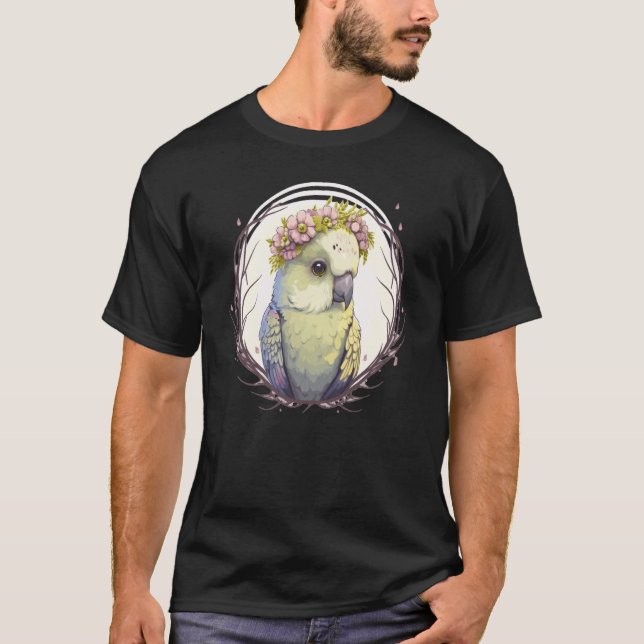 Camiseta Artistic Watercolor Parakeet Bird Flower Crown Pet (Frente)