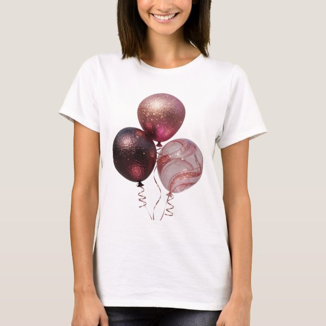 Camiseta Artística com BALÕES BRILHANTES de Prata (Frente)