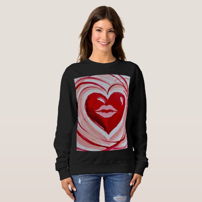 Camiseta Artística Coração Vermelho e Lábios Român (Frente Completa)