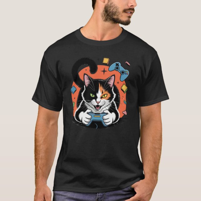 Camiseta Artística de Gato Calico de Video Game De (Frente)