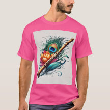 Camiseta Artística De Penas De Fluto E Pavão
