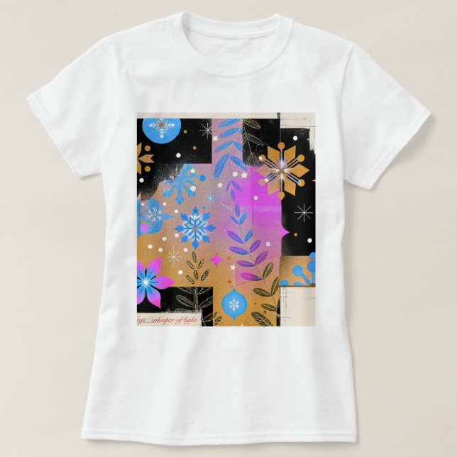 Camiseta Artística Rosa Azul Dourado - Sussurro de (Frente do Design)
