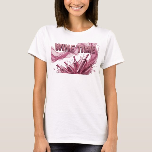 Camiseta Artística Rosa com Frase WINE TIME (Frente)