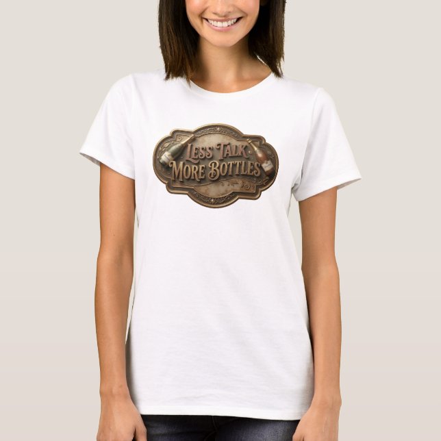 Camiseta Artística Rosa MENOS FALA MAIS GARRAFAS C (Frente)