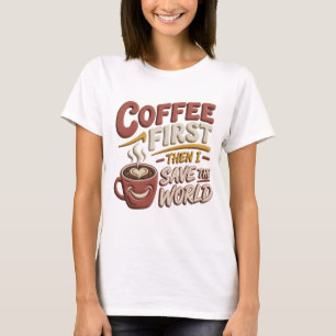 Camiseta Artística Vermelha CAFÉ PRIMEIRO SALVE O