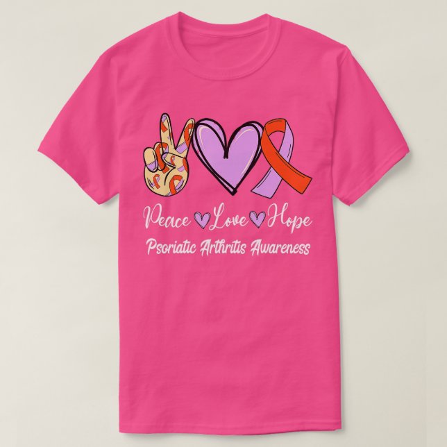Camiseta Artrite Psoriática Paz Amor Lavanda Esperança Oran (Frente do Design)