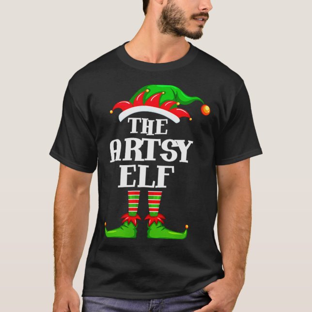 Camiseta Artsy Elf Matching Family Group Christmas Party Py (Frente)