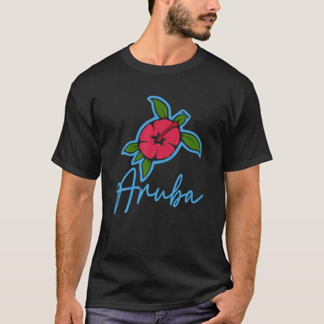 Camiseta Aruba 2022 Flores Tropicais Marítimas de Tartaruga (Frente)