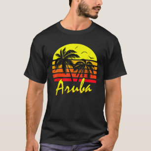 Camiseta Aruba, 80 anos, Tropical Summer Palm Tree Sunset