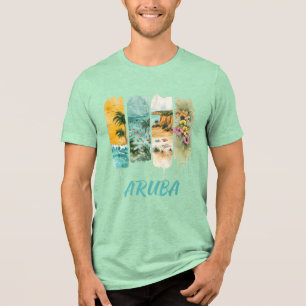 Camiseta aruba com flores pastéis em pincelada
