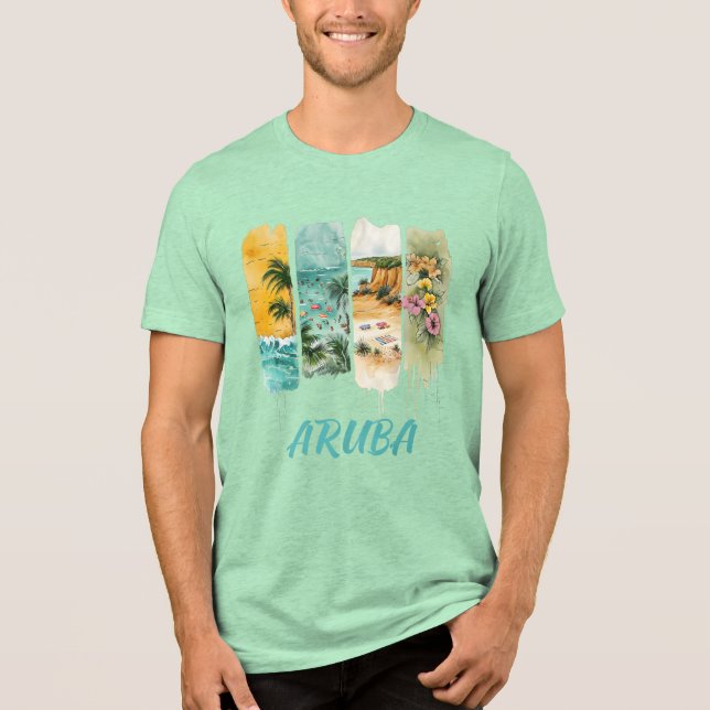Camiseta aruba com flores pastosas em pincel (Frente)