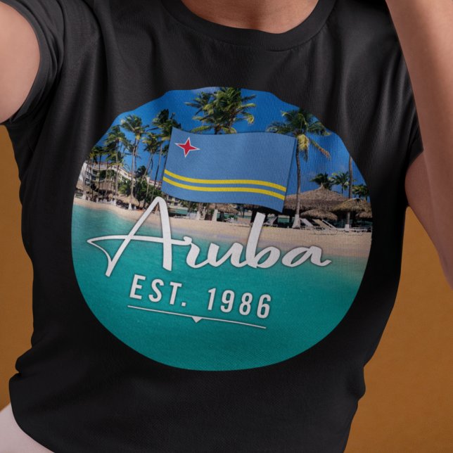 Camiseta "Aruba Est. Praia de 1986" com Bandeira (Criador carregado)
