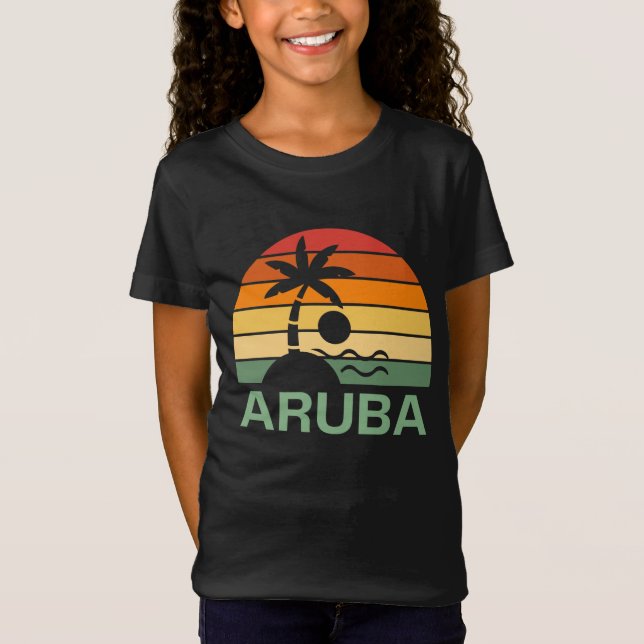 Camiseta Aruba Vintage Palm Trees Summer Beach (Frente)