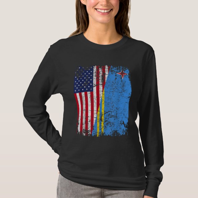 Camiseta ARUBAN ROOTS Half American Flag ARUBA FLAG (Frente)