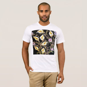 Camiseta Arum Lily Artística Floral Design A Preto