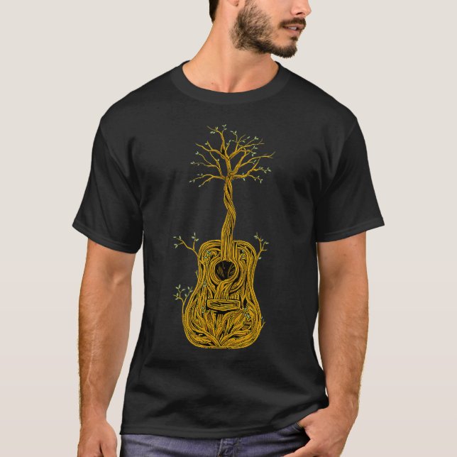 Camiseta Árvore acústica de guitarra da vida (Frente)