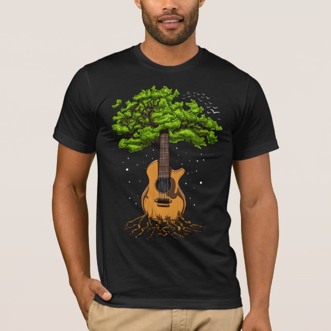 Camiseta Árvore Acústica De Guitarra Da Vida (Frente)