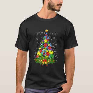 Camiseta Árvore Alegre de Natal Conscientização do Autismo 