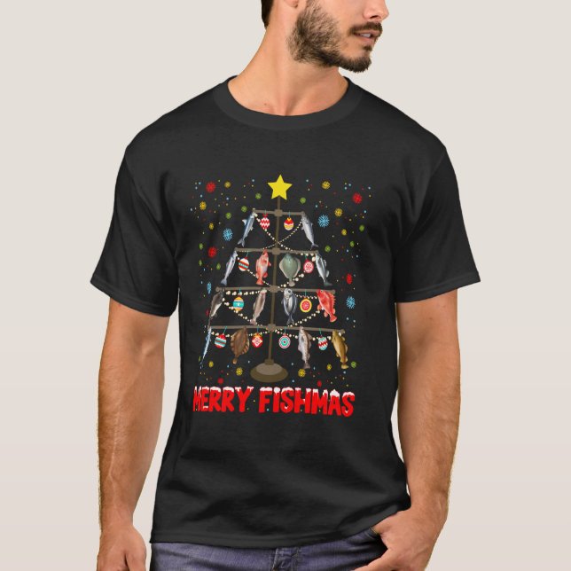 Camiseta Árvore Alegre do Peixe Natal Piada Pesca Natal (Frente)
