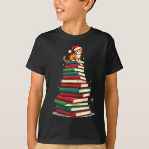 Camiseta Árvore Amor Lendo Livros Gato Bibliotecário Engraç