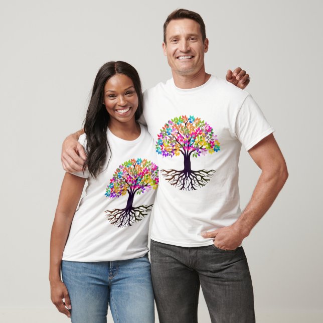 Camiseta Árvore Arco-íris Folha Colorida (Unissex)