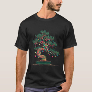 Camiseta Árvore Bonsai Engraçada Gráficos de Natal Luzes Am