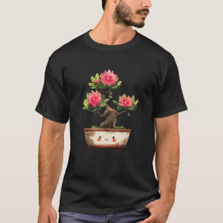 Camiseta Árvore Bonsai Sorridente Kawaii com Flores Rosas