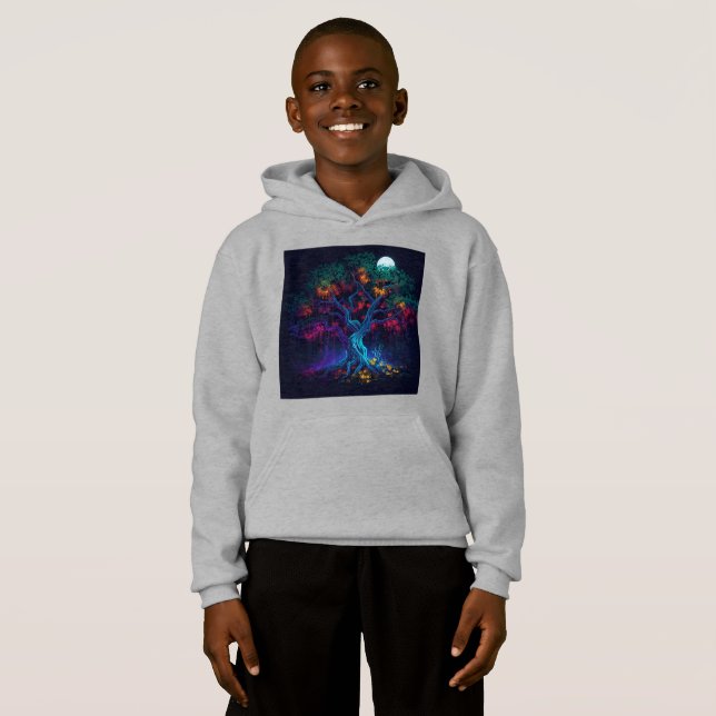 Camiseta Árvore brilhante digital futurística (Frente Completa)
