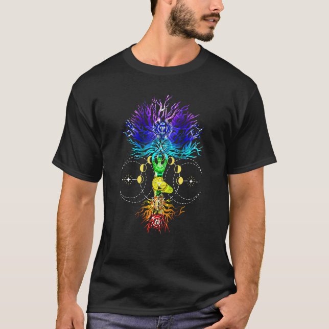 Camiseta Árvore Chakra Da Vida Com Fases Da Lua Hatha (Frente)
